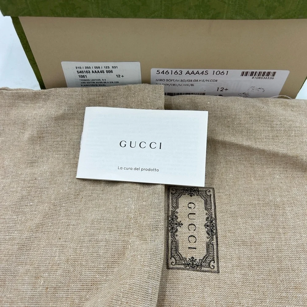 Men's Gucci, low top screener sneakers black white paneled leather design 12.5